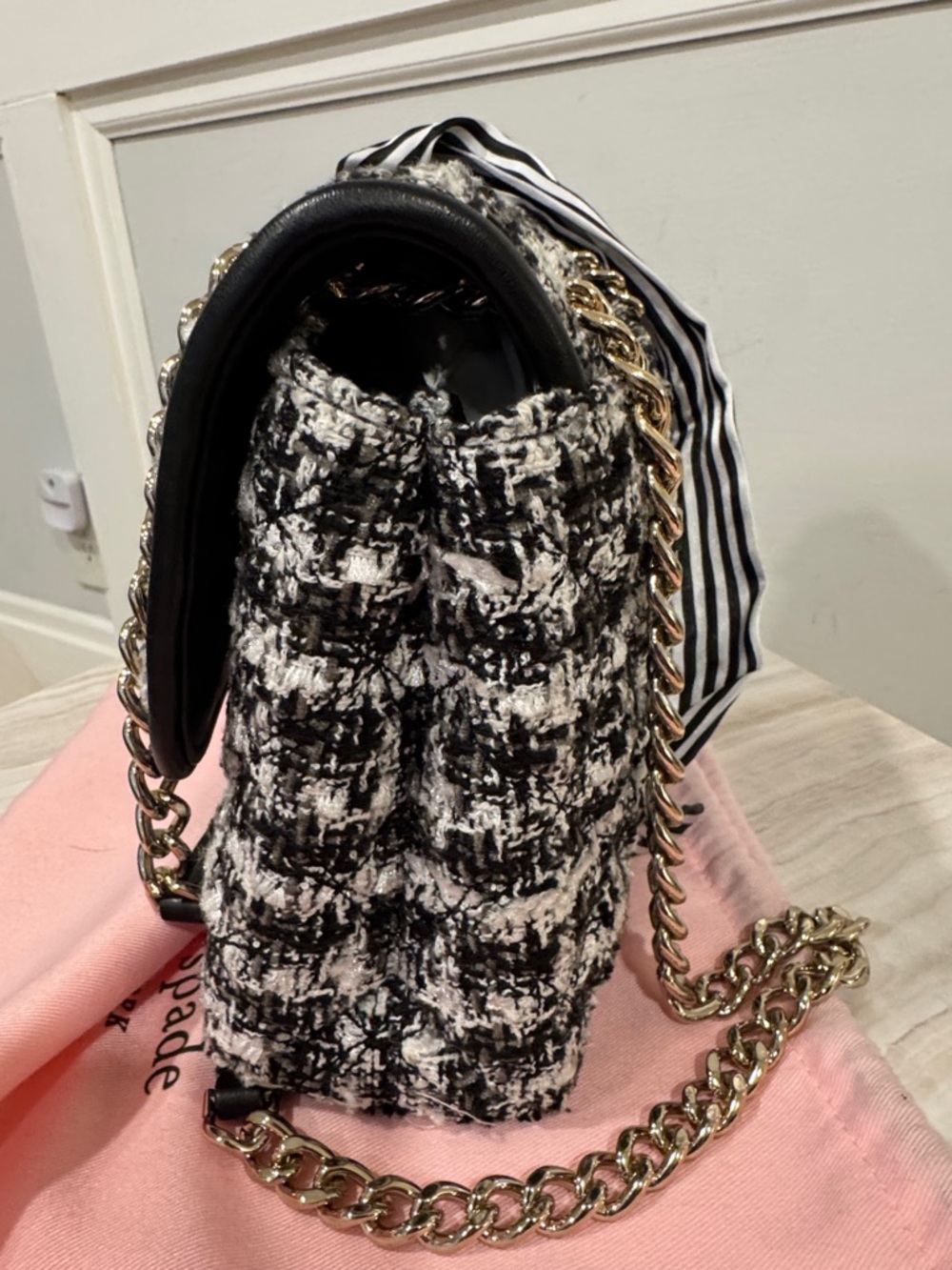 Kate Spade Bag Natalia Black & White Tweed Convertible Shoulder Crossbody Bag - Picture 7 of 17